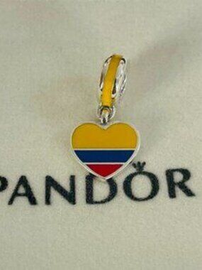 Pandora Colombia Flag Charm Heart Bead Charm Travel Pendant S925 Sterling Silver